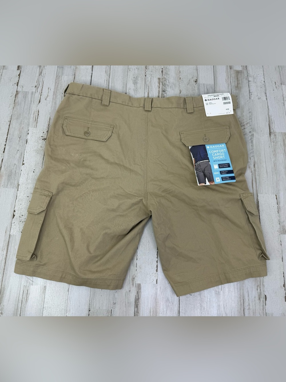 Haggar Mens Cotton Cargo Shorts Khaki Tan 42 Comfort 10” NWT